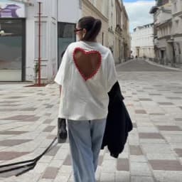 2026 Women Loose Fit Backless Heart T-shirt Sweet Red Crochet Trim Crew Neck Half Sleeve Top Summer Chic Date Daily Outfit New