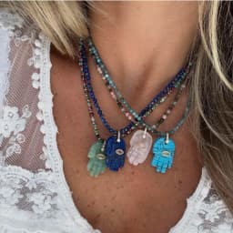 2026 popular Bohemian style Devil's Eye Buddha Hand Pendant natural stone beads chain Necklace go to Beach Travel Accessories