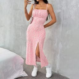 Women's Casual Dresses Daisy Floral Print Spaghetti Strap Midi Dress Square Neck Bodycon Split Summer Dress Beach Party Sundress