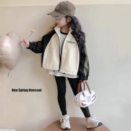 Kids Girls Spring Windbreaker Jackets Colorblocking Trench Zipper Coats Autumn Children Casual Clothes Baseball Outerwear 2-10 Y