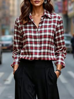 Women's Plaid Print Button Blouse, Collar Long Sleeve Casual Tops, Daily Stylish Multi-color Outfits for Spring & Summer