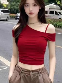 Red Off Shoulder Short Sleeve Tee Women Slim Fit One shoulder T shirt Sexy Thin Strap Crop Top Spring Summer Outerwear