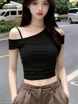 Red Off Shoulder Short Sleeve Tee Women Slim Fit One shoulder T shirt Sexy Thin Strap Crop Top Spring Summer Outerwear