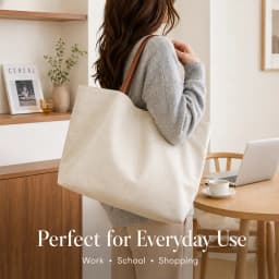 Women Canvas Tote Bag Large Casual Shoulder Handbag Minimalist White Work Bag with Magnetic Snap for Travel Shopping Daily Use