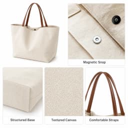 Women Canvas Tote Bag Large Casual Shoulder Handbag Minimalist White Work Bag with Magnetic Snap for Travel Shopping Daily Use
