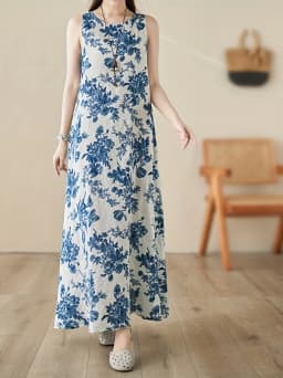 2026 New Women's Dress Fashion Floral Print New Sleeveless Design Dresses Summer Outdoor Beach Vacation Ankle Long Women's Dress
