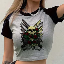Attack on Titanic cropped top women goth graphic anime grunge japan shirt graphic cutecore jojifuku party meme