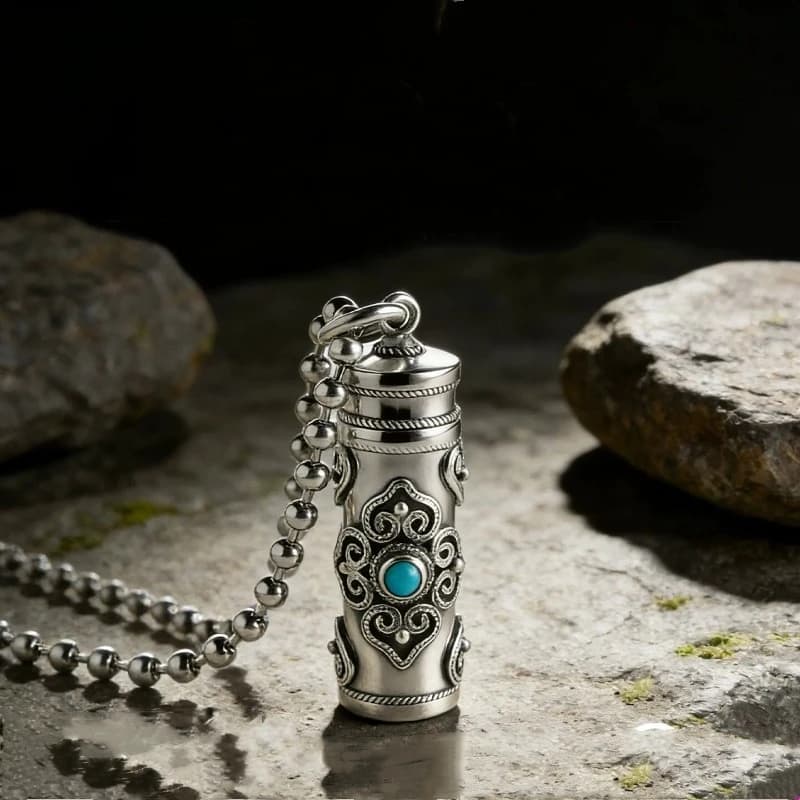 Ethnic Style Relief Vajra Pestle Necklace For Men Jewelry Blessing Gau Buddhist Scripture Box Pendant Male Choker Accessories