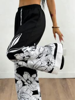 Large-Sized Printed Pants, Casual Tie Waist Wide-Leg Pants, Spring and Summer, Large-Sized Women's Clothing