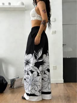 Large-Sized Printed Pants, Casual Tie Waist Wide-Leg Pants, Spring and Summer, Large-Sized Women's Clothing