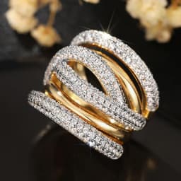 Huitan Cross Design Women Ring Full Shining CZ Gorgeous Two Tone Accessories for Wedding Party Fashion Lady Noble Jewelry Gift