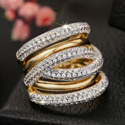 Huitan Cross Design Women Ring Full Shining CZ Gorgeous Two Tone Accessories for Wedding Party Fashion Lady Noble Jewelry Gift