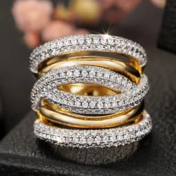 Huitan Cross Design Women Ring Full Shining CZ Gorgeous Two Tone Accessories for Wedding Party Fashion Lady Noble Jewelry Gift
