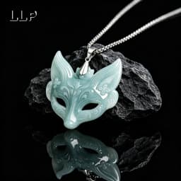 Lady's Natural Blue Jade Fox Face Pendant, With S925 Silver Clasp And Silver Chain Lucky Charm Jewelry Gift