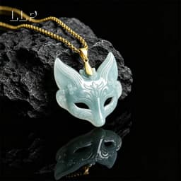Lady's Natural Blue Jade Fox Face Pendant, With S925 Silver Clasp And Silver Chain Lucky Charm Jewelry Gift