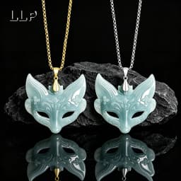 Lady's Natural Blue Jade Fox Face Pendant, With S925 Silver Clasp And Silver Chain Lucky Charm Jewelry Gift