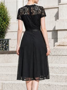 Women Short Sleeveless Sexy V-Neck Holiday Prom Knee Length Splice Ruffles Chiffon Elegant Full Skirt A-Line Dress