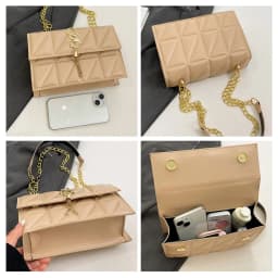 Fashionable Elegant Argyle Quilted Small Square Bag Exquisite Metal Letter Tassel Diagonal Cross Bag Commuter Shoulder Bag