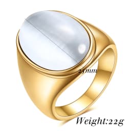 Oval Cat Eye Stone Stainless Steel Ring Gold Silver Plated Multi-color Statement Ring for Women Men