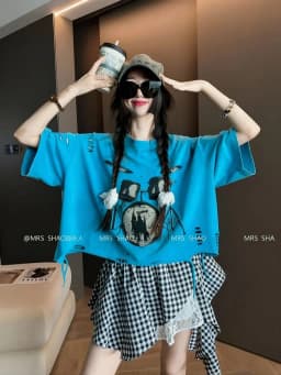 Vintage Ripped Short Sleeve T-shirts Women Casual Summer Graphic Tee Oversized T-shirt Streetwear Fashion Baggy Crop Top