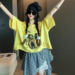 Vintage Ripped Short Sleeve T-shirts Women Casual Summer Graphic Tee Oversized T-shirt Streetwear Fashion Baggy Crop Top