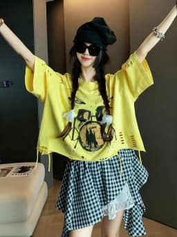 Vintage Ripped Short Sleeve T-shirts Women Casual Summer Graphic Tee Oversized T-shirt Streetwear Fashion Baggy Crop Top
