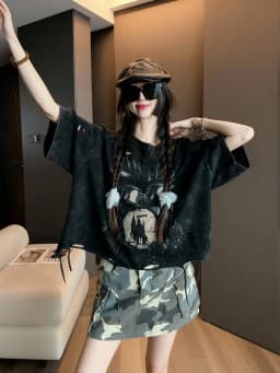 Vintage Ripped Short Sleeve T-shirts Women Casual Summer Graphic Tee Oversized T-shirt Streetwear Fashion Baggy Crop Top
