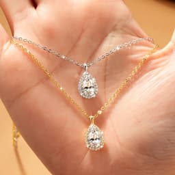 Lnngy 2.5CT Pear Cut Moissanite Diamond Necklace 14K Gold Filled Waterdrop Halo Pendant Necklaces for Valentine's Day Jewelry