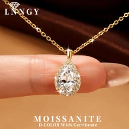 Lnngy 2.5CT Pear Cut Moissanite Diamond Necklace 14K Gold Filled Waterdrop Halo Pendant Necklaces for Valentine's Day Jewelry