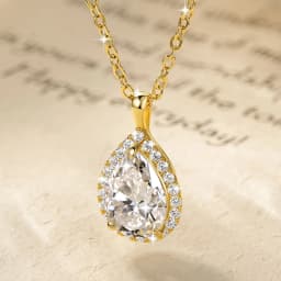 Lnngy 2.5CT Pear Cut Moissanite Diamond Necklace 14K Gold Filled Waterdrop Halo Pendant Necklaces for Valentine's Day Jewelry