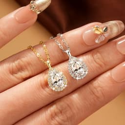 Lnngy 2.5CT Pear Cut Moissanite Diamond Necklace 14K Gold Filled Waterdrop Halo Pendant Necklaces for Valentine's Day Jewelry