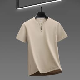Men's Soft Fabric Henley Neck T Shirt With Three Button Detail Short Sleeve Casual And Comfortable Top
