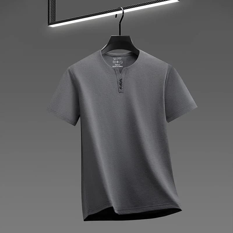 Men's Soft Fabric Henley Neck T Shirt With Three Button Detail Short Sleeve Casual And Comfortable Top