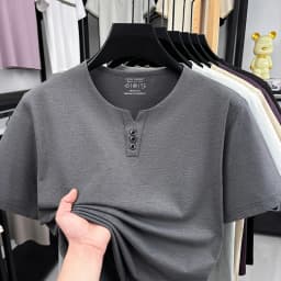 Men's Soft Fabric Henley Neck T Shirt With Three Button Detail Short Sleeve Casual And Comfortable Top