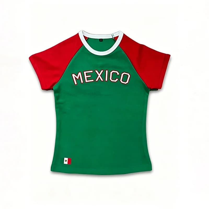 Y2K women's summer Mexican alphabet flag foam printed green short sleeved women's short sleeved T-shirt top