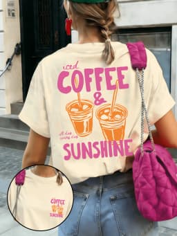 Summer New Iced Coffee & Sunshine Graphic Print Cotton T-shirt For Women Short Sleeve Tees Casual Clothes Oversized Unisex Tops