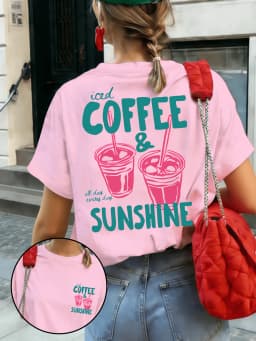 Summer New Iced Coffee & Sunshine Graphic Print Cotton T-shirt For Women Short Sleeve Tees Casual Clothes Oversized Unisex Tops
