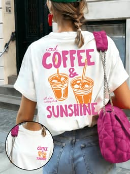 Summer New Iced Coffee & Sunshine Graphic Print Cotton T-shirt For Women Short Sleeve Tees Casual Clothes Oversized Unisex Tops