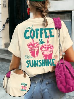 Summer New Iced Coffee & Sunshine Graphic Print Cotton T-shirt For Women Short Sleeve Tees Casual Clothes Oversized Unisex Tops