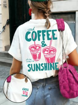 Summer New Iced Coffee & Sunshine Graphic Print Cotton T-shirt For Women Short Sleeve Tees Casual Clothes Oversized Unisex Tops