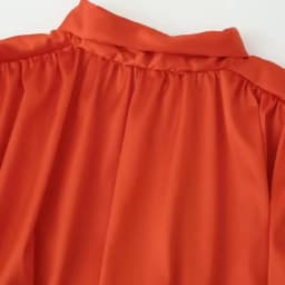 Women‘s Bow Tie High Neck Satin Blouse Orange Long Sleeve Pleated Loose Fit Elegant 2026 Office Workwear Top