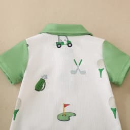 Summer Neutral Baby Car Flag Golf Club Print Short Sleeve Jumpsuit Short Climb
