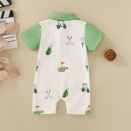 Summer Neutral Baby Car Flag Golf Club Print Short Sleeve Jumpsuit Short Climb
