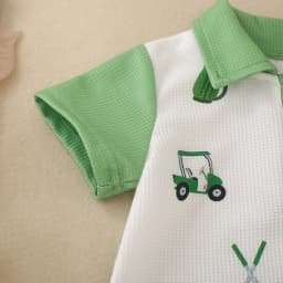 Summer Neutral Baby Car Flag Golf Club Print Short Sleeve Jumpsuit Short Climb