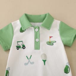 Summer Neutral Baby Car Flag Golf Club Print Short Sleeve Jumpsuit Short Climb