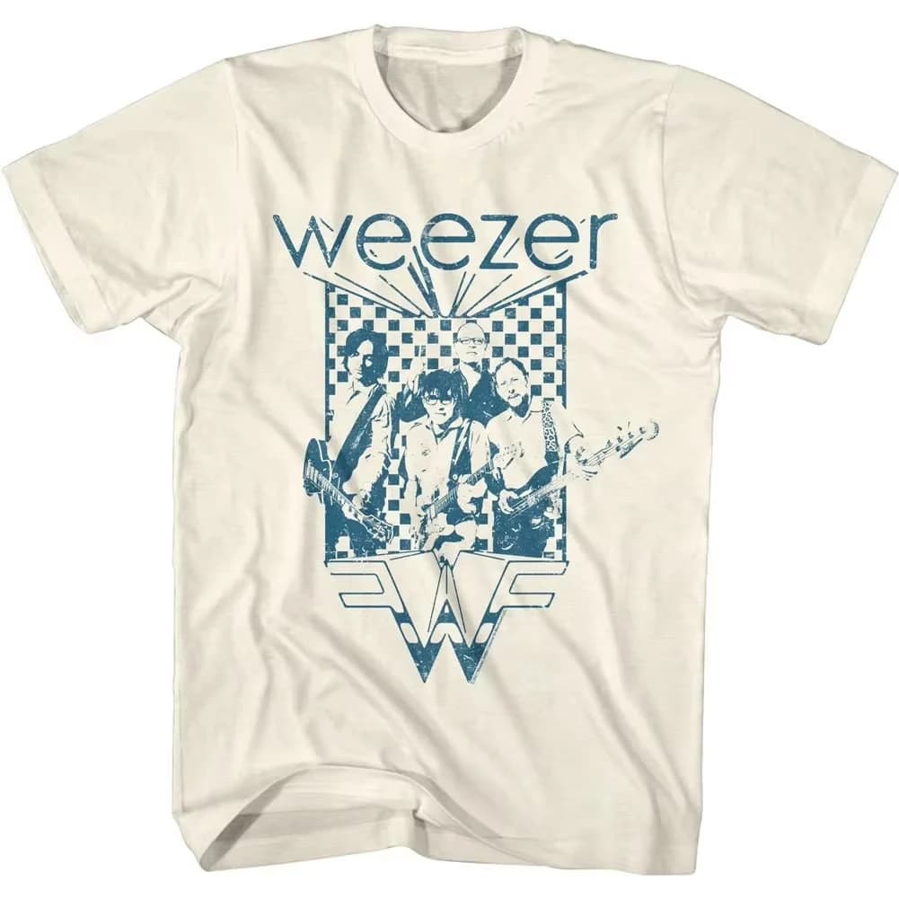 Summer Hot Selling Weezer Blue Checkered Box Natural Adult T-shirt, Men's Round Neck Short Sleeved Shirt