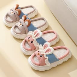 Linen Women Slippers Home Spring Summer Rabbit Designer Shoes Girls Cute Cartoon Indoor Slides Soft Cloud Sole Non-Slip Unisex