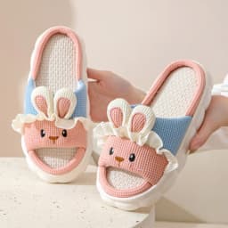 Linen Women Slippers Home Spring Summer Rabbit Designer Shoes Girls Cute Cartoon Indoor Slides Soft Cloud Sole Non-Slip Unisex