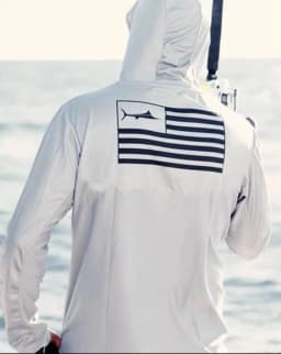 American Men's Summer Fashionable Fish Print Soft Breathable Hooded Fishing Suit Long Sleeved T-Shirt Outdoor Casual Top