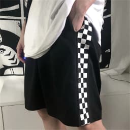 Checkerboard Casual Men Summer Thin American Retro Sports Straight Five-point Pants